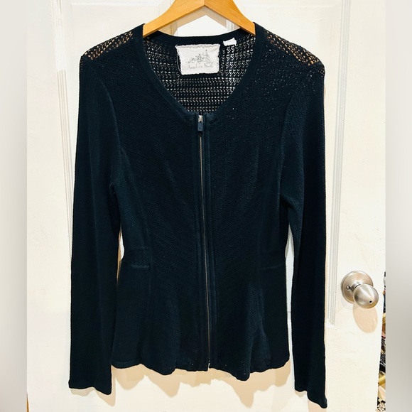 VTG Anthropologie Angel of the North Black Zip Cotton Peplum Cardigan Size S - Picture 3 of 6